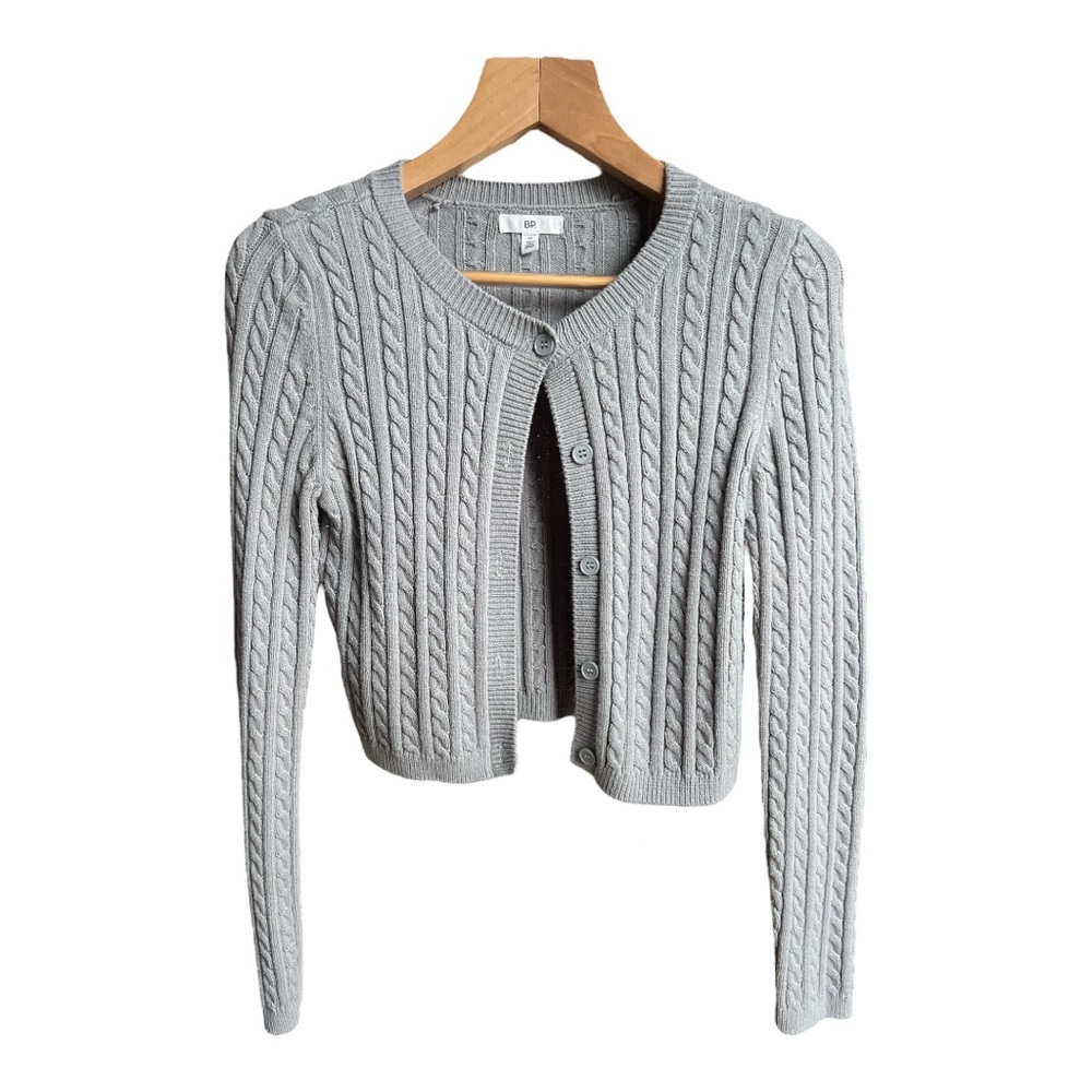 Nordstrom BP Women’s Grey Cropped Cableknit Cardigan Sweater, Size Medium - Picture 2 of 9